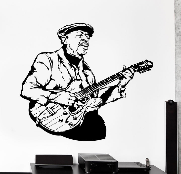 Wall Vinyl Decal Jazz Blues Man Guitar Song Home Interior Decor Unique Gift z4152