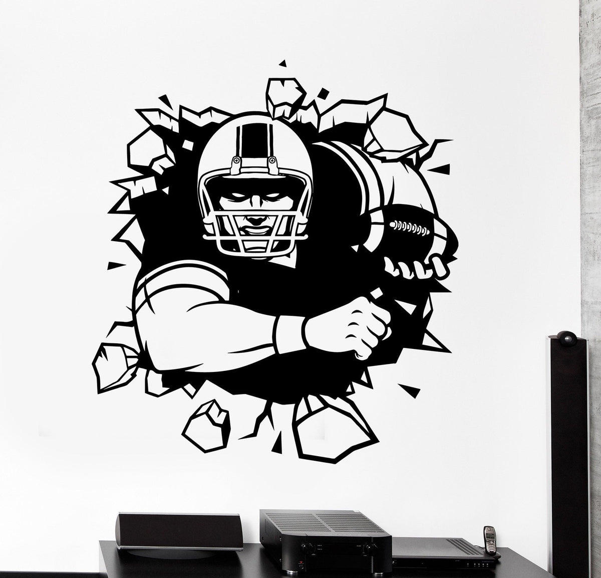 Wall Vinyl Decal Football Player Breaking The Wall Super Bowl Home Int ...