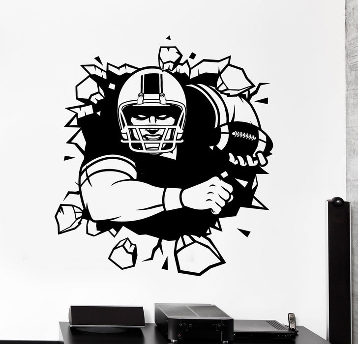 Autocollant mural en vinyle joueur de football brisant le mur Super Bowl décoration intérieure cadeau unique z4153