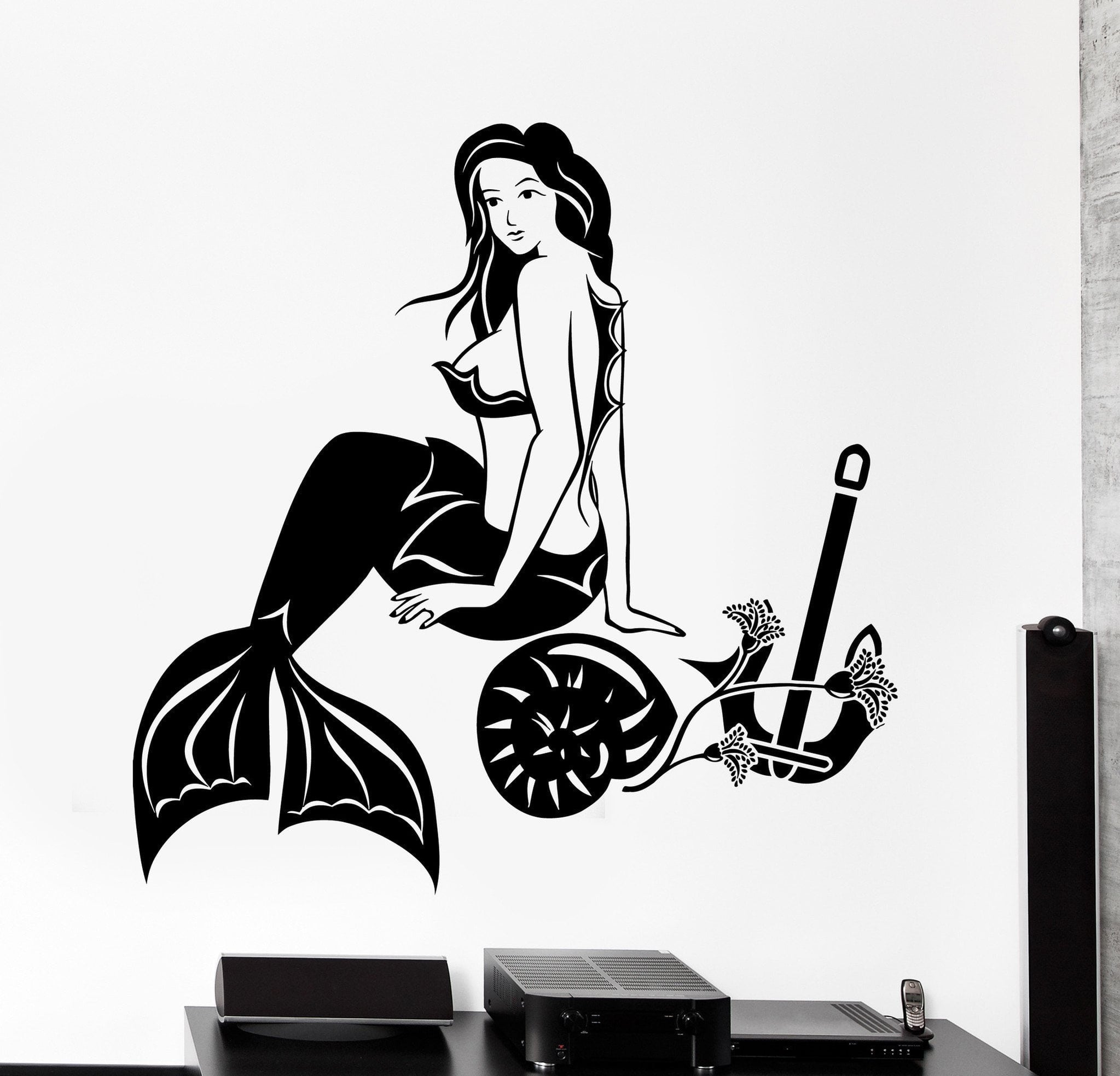 Wall Vinyl Decal Mermaid Shell Anchor Undersea Ocean Home Interior Dec ...
