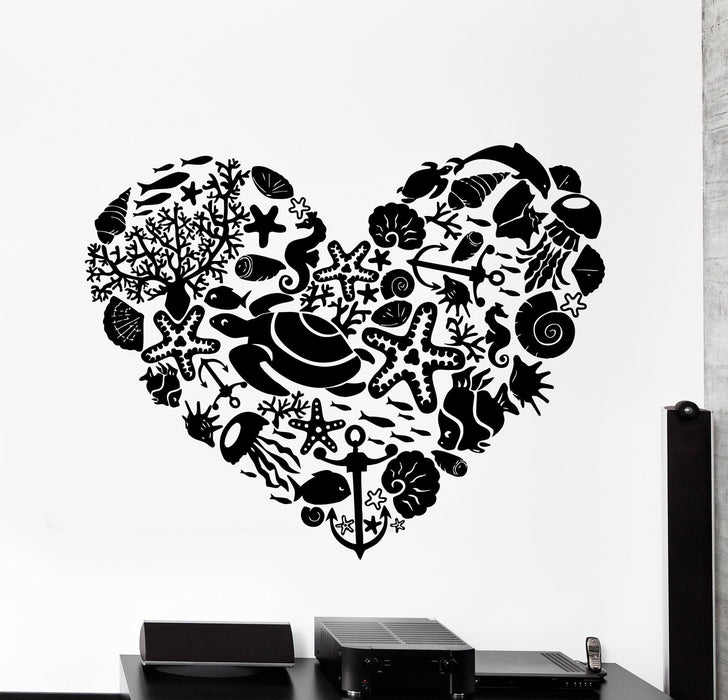 Wall Vinyl Decal I Love Sea Heart Turtle Anchor Fish Shell Jelly Fish Home Decor Unique Gift z4169