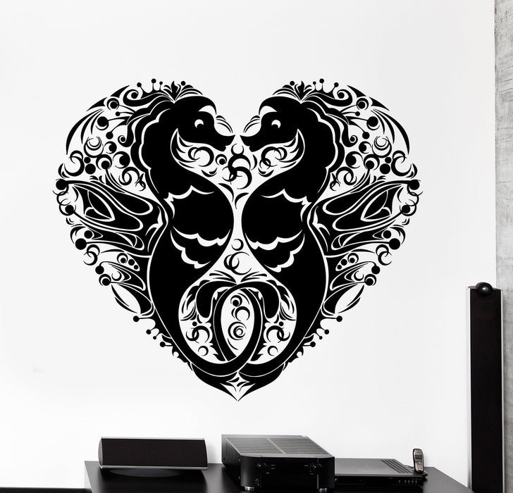 Наклейка на стену из винила Морской конек Романтическое сердце Любовь Океан Море Домашний интерьер Декор Уникальный подарок z4170