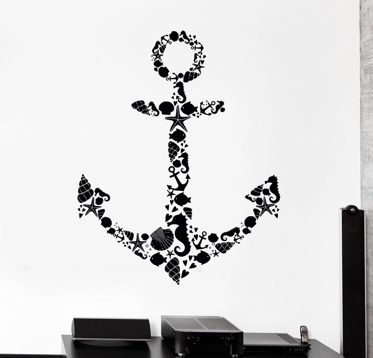 Autocollant mural en vinyle pour salle de bain, mer, océan, ancre, poisson, coquillage, décoration intérieure, cadeau unique, z4171