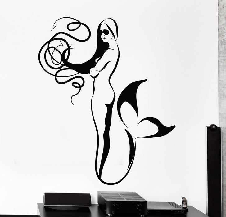 Wall Vinyl Decal Fashion Girl Mermaid In Glasses Bathroom Home Interior Decor Unique Gift z4180