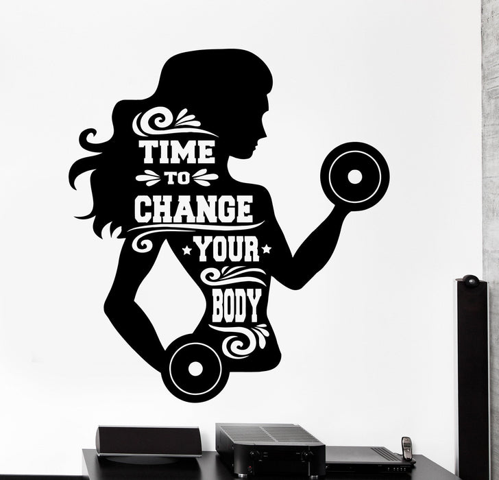 Wall Vinyl Decal Sport Quote Time To Change Your Body Home Interior Decor Unique Gift z4200