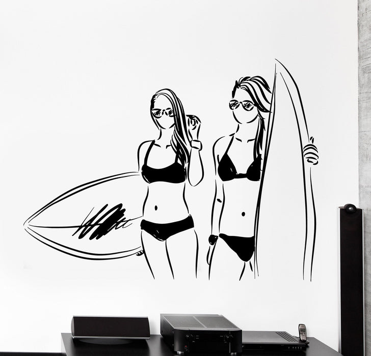 Wall Vinyl Decal Surf Girls Surfing Beach Summer Beautiful Ladies Home Decor Unique Gift z4201