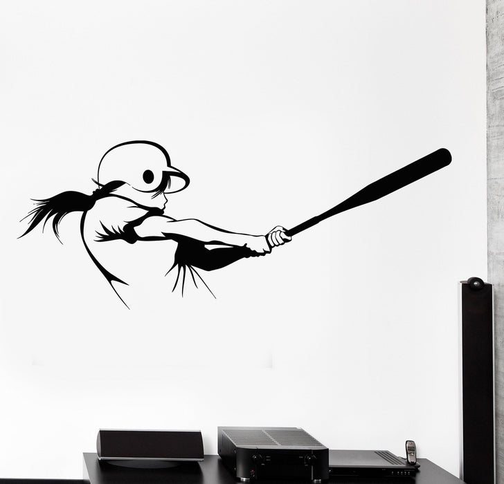 Wall Vinyl Decal Girl Playing Softball Sport Woman Home Interior Decor Unique Gift z4202