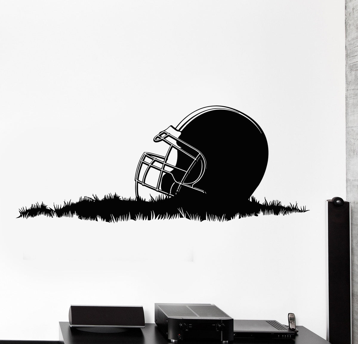 Wall Vinyl Decal Sport Football Helmet On Grass Home Interior Decor Un ...