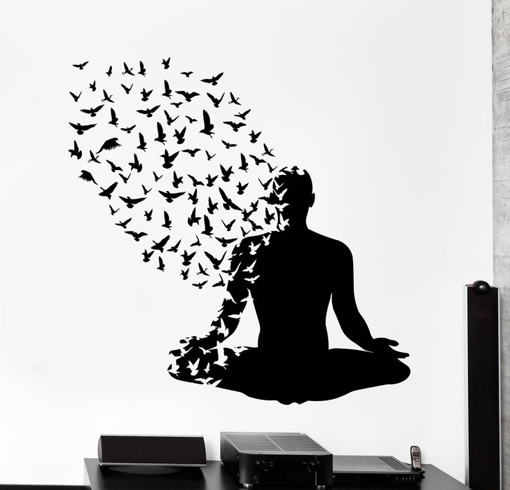 Wall Vinyl Decal Yoga Lotus Pose Meditation OM Birds Romantic Home Decor Unique Gift z4211
