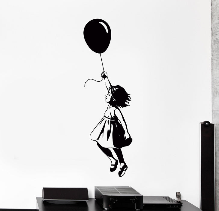 Wall Vinyl Decal Little Girl With Air Balloon Kids Nursery Home Interior Decor Unique Gift z4212