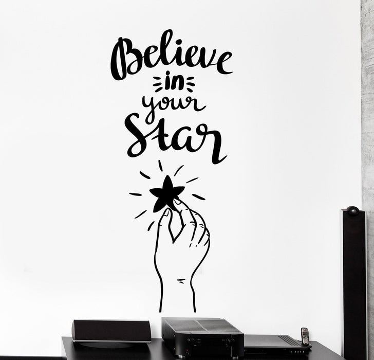Wall Vinyl Decal Believe In Your Star Motivation Quote Home Interior Decor Unique Gift z4230