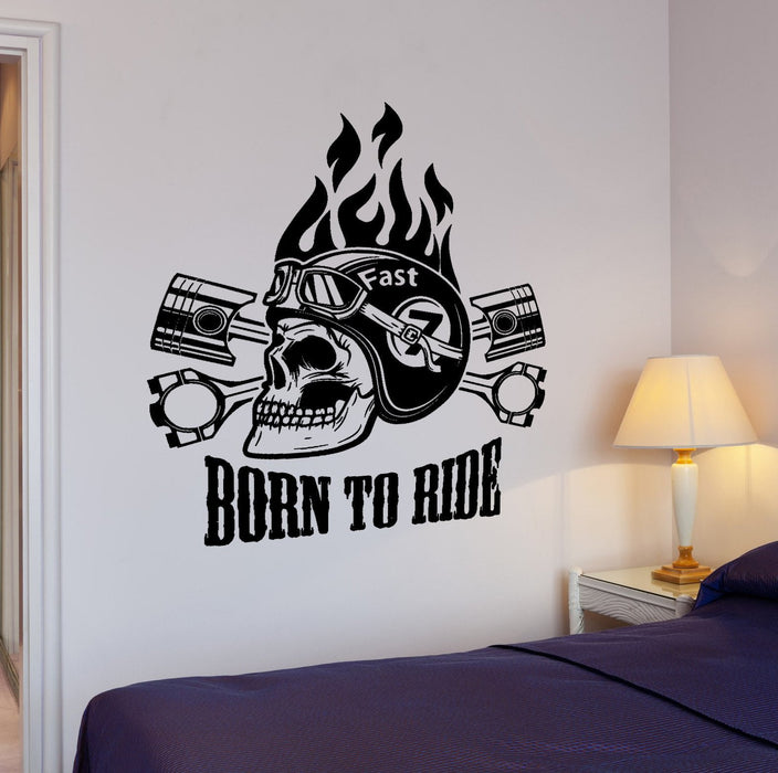 Wall Vinyl Decal Bike Biker Born To Ride Speed Motor Home Interior Decor Unique Gift z4261