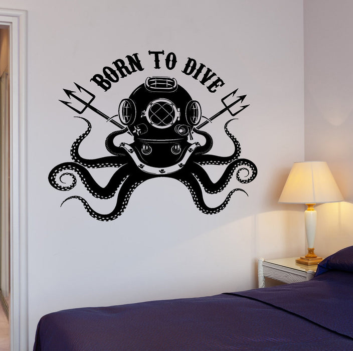 Wall Vinyl Decal Dive Diving Octopus Diving Helmet Ocean Sea Home Interior Decor Unique Gift z4263
