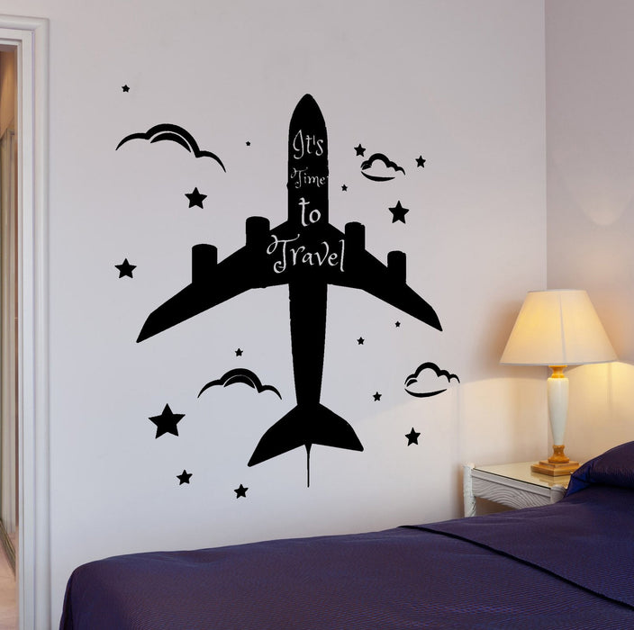 Wall Vinyl Decal Airplane Jet Motivation Quotes It Is Time To Travel Home Decor Unique Gift z4286