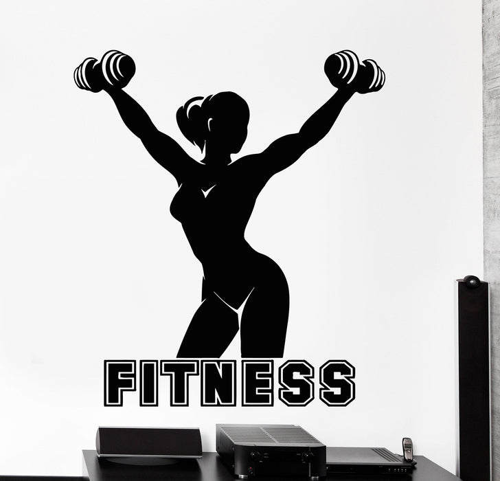 Wall Vinyl Decal Fitness Girl Woman Gym Bodybuilding Sport Home Decor Unique Gift z4341