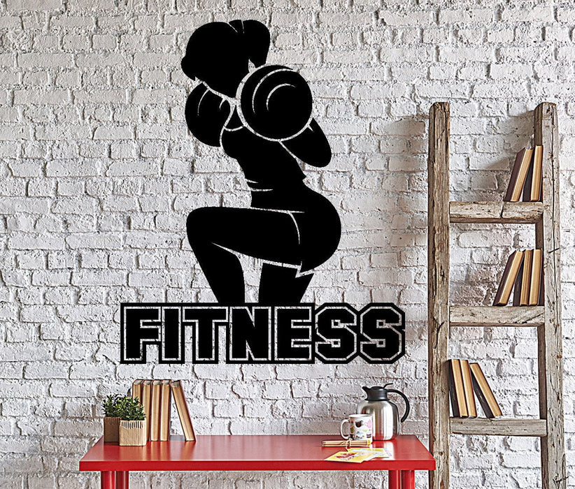 Autocollant mural en vinyle Fitness Girl Gym Barbell Squats Bodybuilding Décoration d'intérieur Cadeau unique z4343