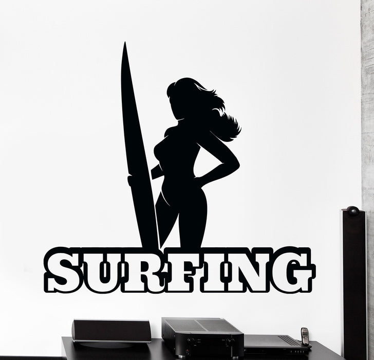 Wall Vinyl Decal Surfing Girl Woman Quote Words Surf Ocean Home Decor Unique Gift z4363