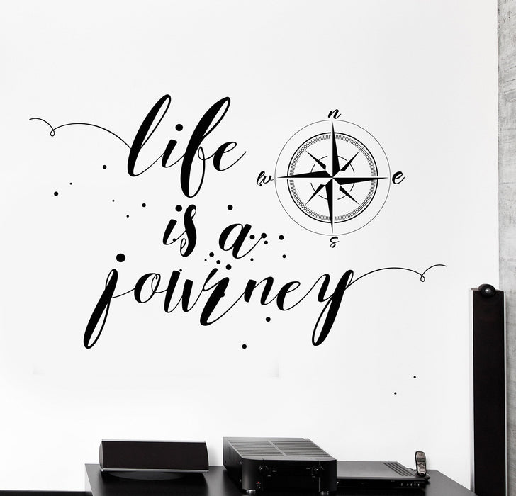 Наклейка на стену из винила с мотивирующей цитатой «Жизнь — это путешествие», компас, звезды, декор, уникальный подарок z4368
