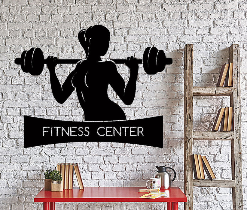 Sticker mural en vinyle Fitness Sport Fille avec haltères Gym Décoration intérieure Cadeau unique z4371