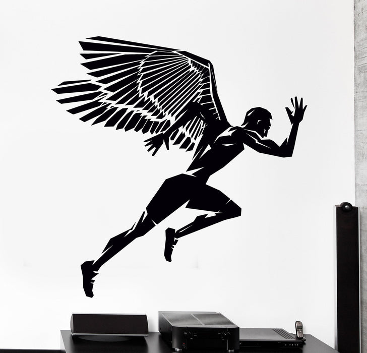 Wall Vinyl Decal Runner Running Flying Wings Sport Sportsman Home Decor Unique Gift z4382