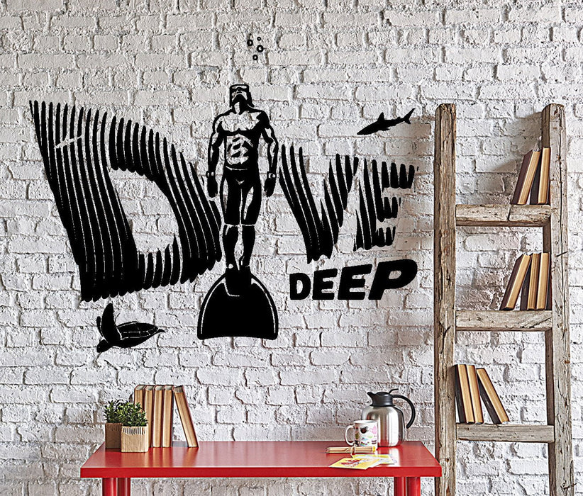 Autocollant mural en vinyle avec citation sur l'océan et la mer - Plongée profonde - Décoration d'intérieur - Cadeau unique - z4389