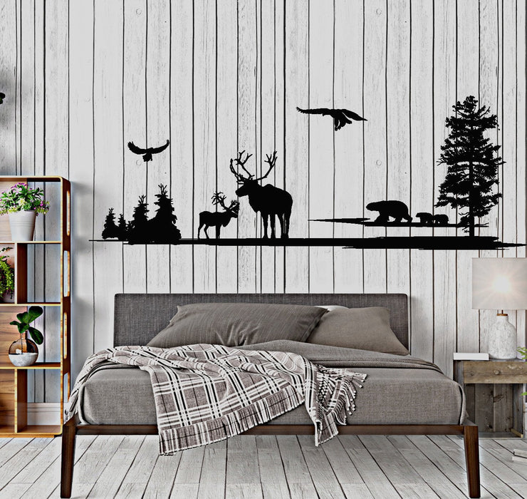 Wall Vinyl Decal Wild Side Nature Beer Forest Deer Eagle Home Interior Decor Unique Gift z4395