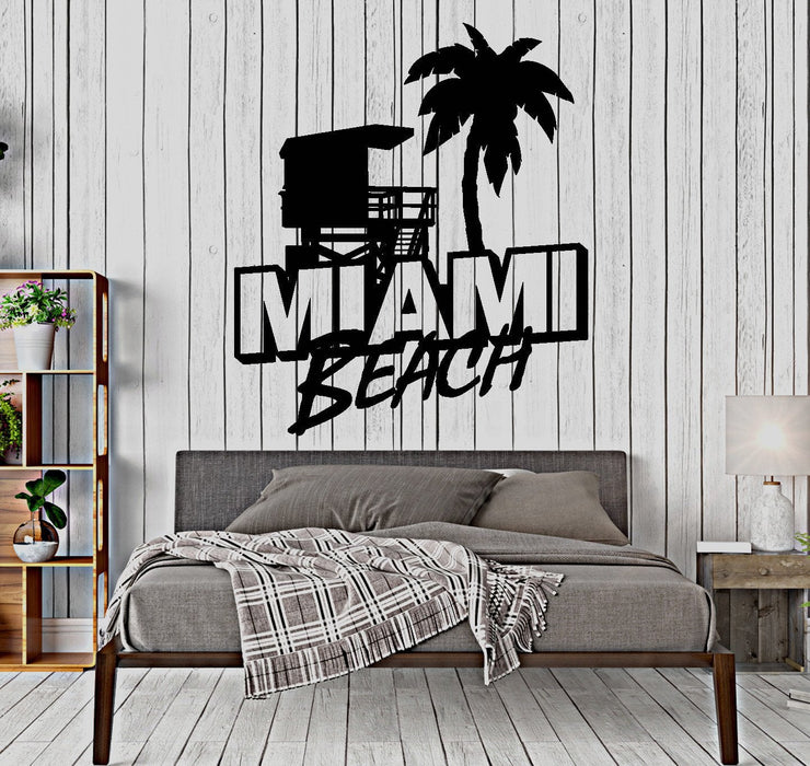 Wall Vinyl Decal Miami Beach Florida Palms Ocean Vacation Holiday Home Decor Unique Gift z4400