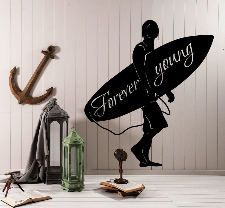 Autocollant mural en vinyle Surf Surf Ocean Marine Citation Forever Young Décoration d'intérieur Cadeau unique z4401