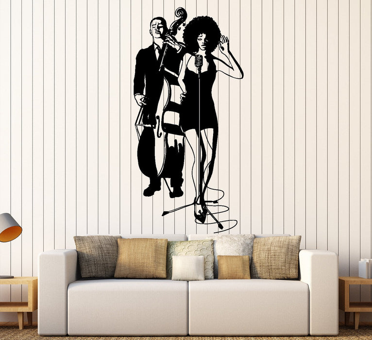 Autocollant mural en vinyle Jazz Band Black Girl Singer Music Bar Décoration intérieure Cadeau unique z4414