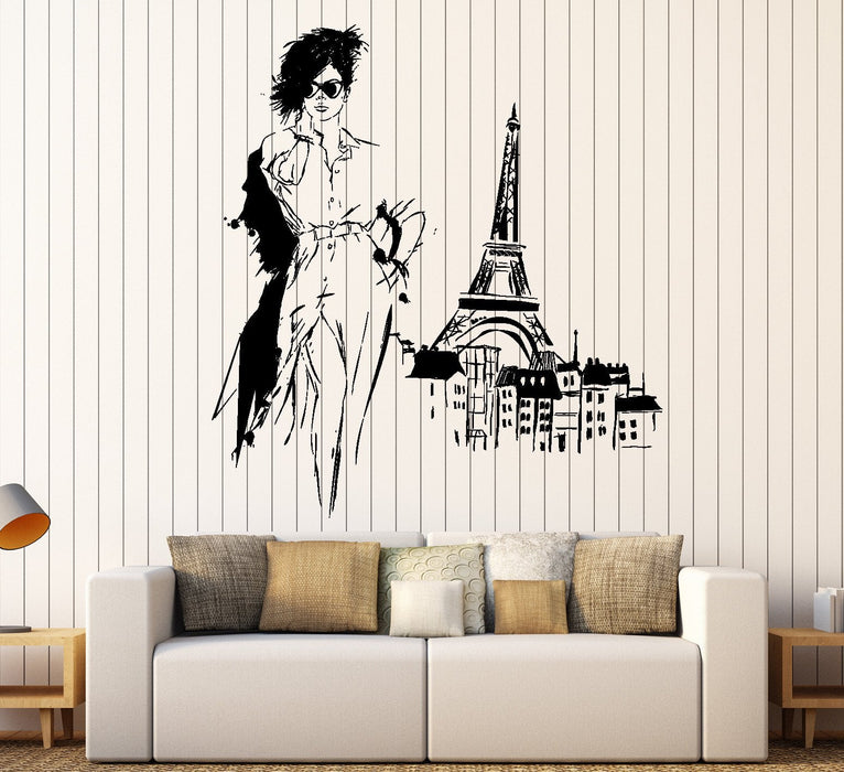 Wall Vinyl Decal Fashion France Franch Girl Eiffel Tower Home Interior Decor Unique Gift z4415