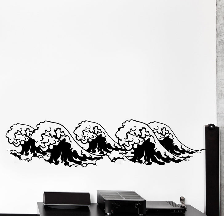Vinyl Wall Decal Ethnic Japan Style Waves Ocean Sea Home Cozy Big Decor Unique Gift z4446
