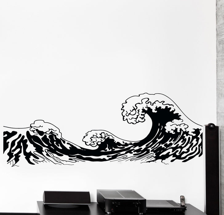 Vinyl Wall Decal Japan Waves Japanese Ocean Sea Marine Cozy Big Decor Unique Gift z4447
