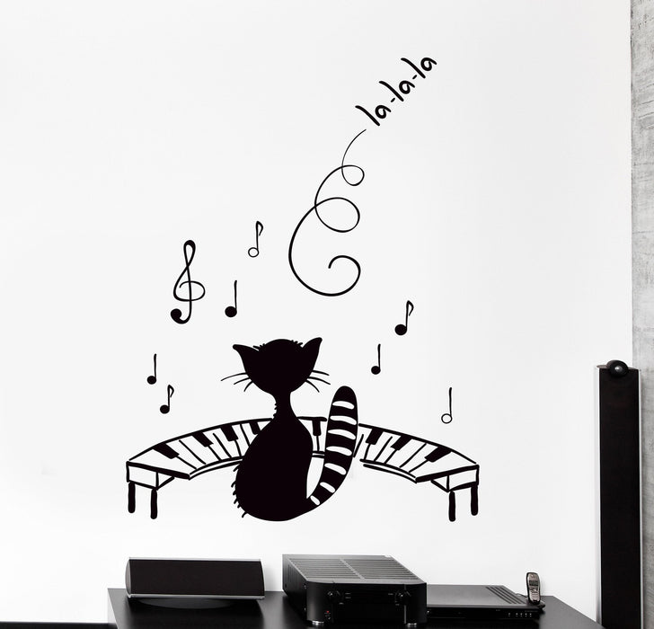Vinyl Wall Decal Funny Pet Black Cat Kitty Music Piano Notes Big Decor Unique Gift z4455