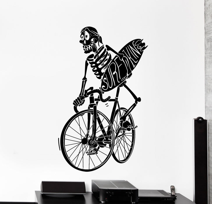 Vinyl Wall Decal Surf Surfing Skeleton Bike Bycicle Funny Big Home Decor Unique Gift z4463