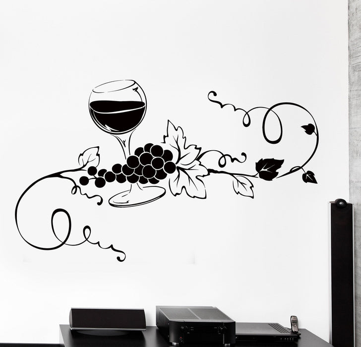 Vinyl Wall Decal Glass Of Wine Vine Grape Kitchen Bar Home Interior Decor Unique Gift z4475