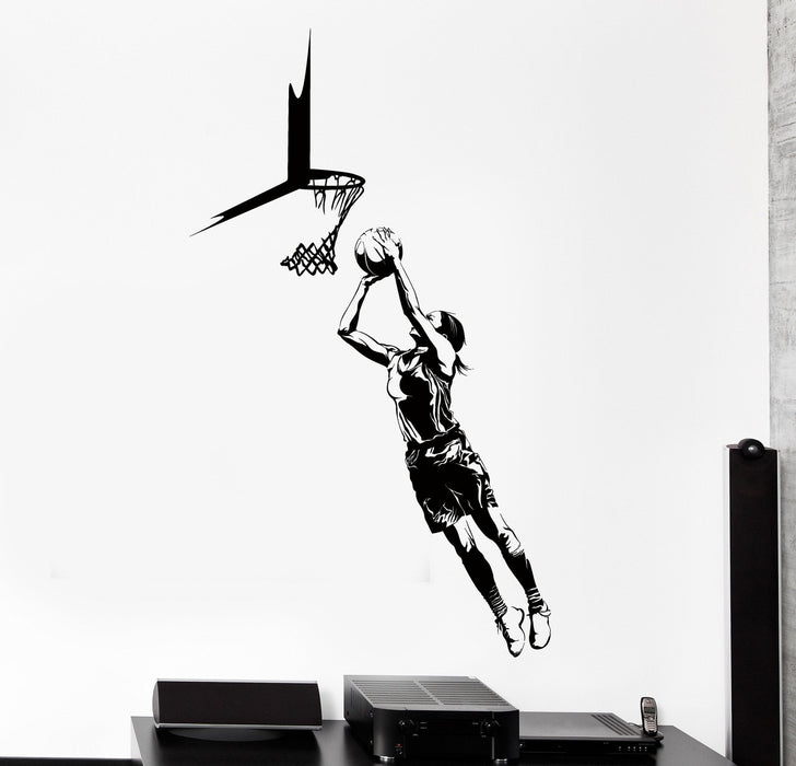 Autocollant mural en vinyle Sport Femme Basket-ball Décoration intérieure Cadeau unique z4477
