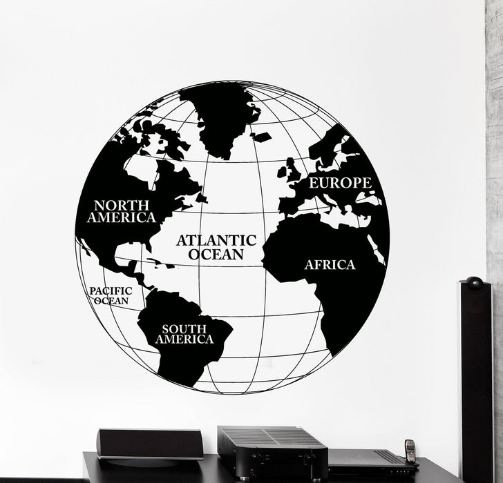 Vinyl Wall Decal World Map Atlas Continents Africa Europe Noth America Decor Unique Gift z4480