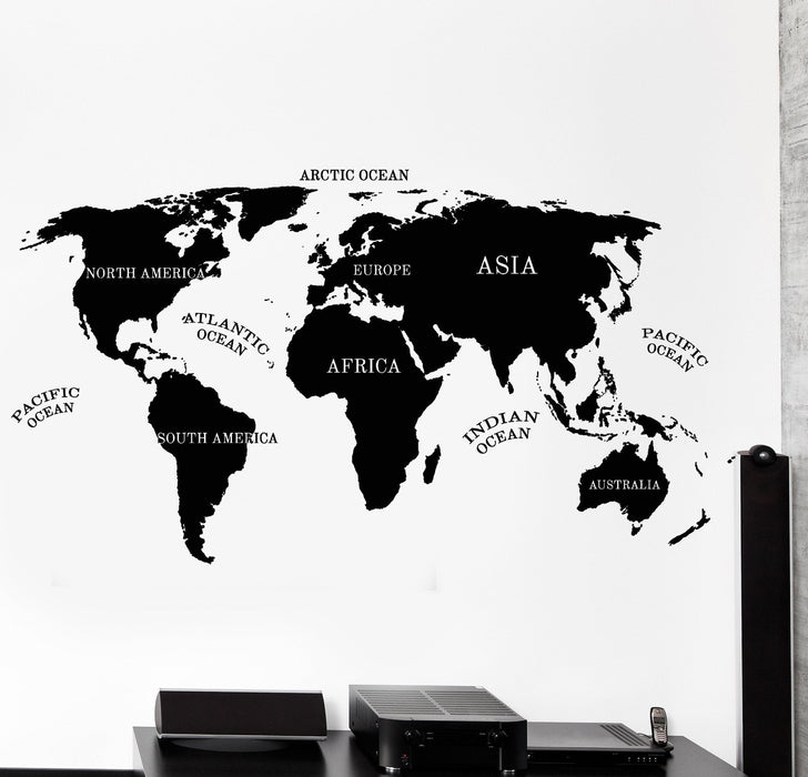Vinyl Wall Decal World Map Atlas Africa Asia America Atlantic Ocean Decor Unique Gift z4482