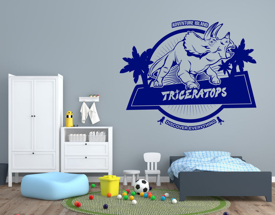 Wall Vinyl Decal Adventure World Dinosaur Triceratops Island Kids Decor Unique Gift z4515