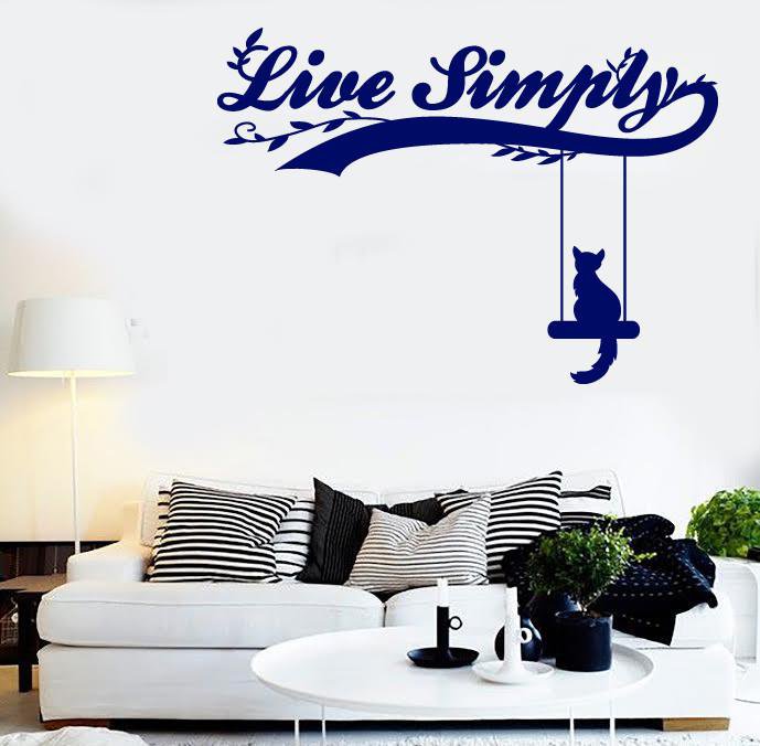 Wall Vinyl Decal Sticker Word and Quote Live Simply Like Cat on a Swing Unique Gift (z4520)