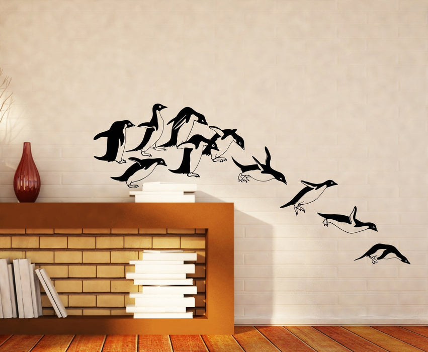 Large Wall Vinyl Decal Jumping Penguins Funny Children's Decor Unique Gift z4524