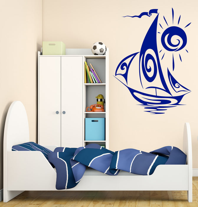 Autocollants muraux en vinyle Petit bateau Yacht Voilier Frégate Décoration de chambre d'enfant Cadeau unique z4562