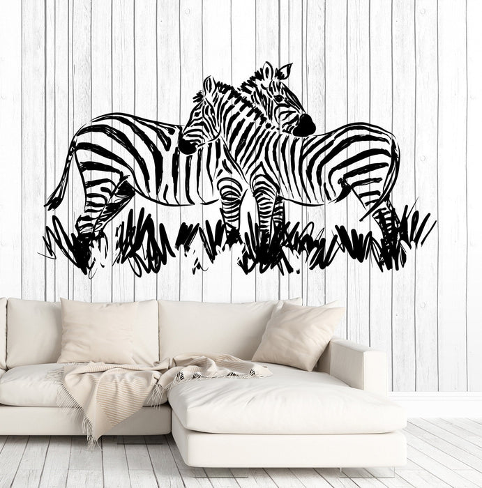 Wall Vinyl Decal African Landscape Wild Animals Pair of Zebras Decor Unique Gift z4607