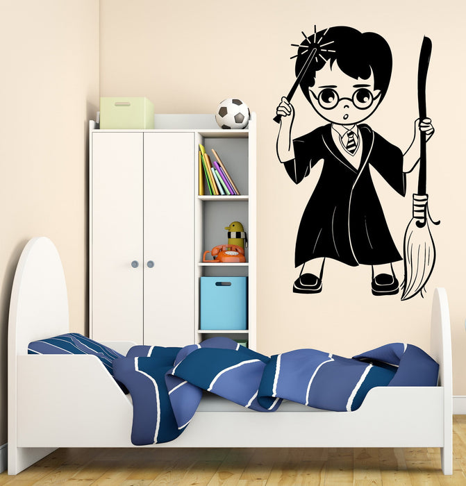 Autocollant mural en vinyle pour garçon, baguette magique, balai, peignoir, décoration de chambre d'enfant, cadeau unique z4614