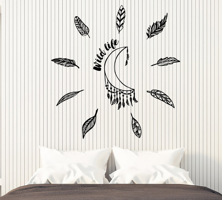 Wall Vinyl Decal Romantic Decor Feather Moon Boho Style  Unique Gift z4628