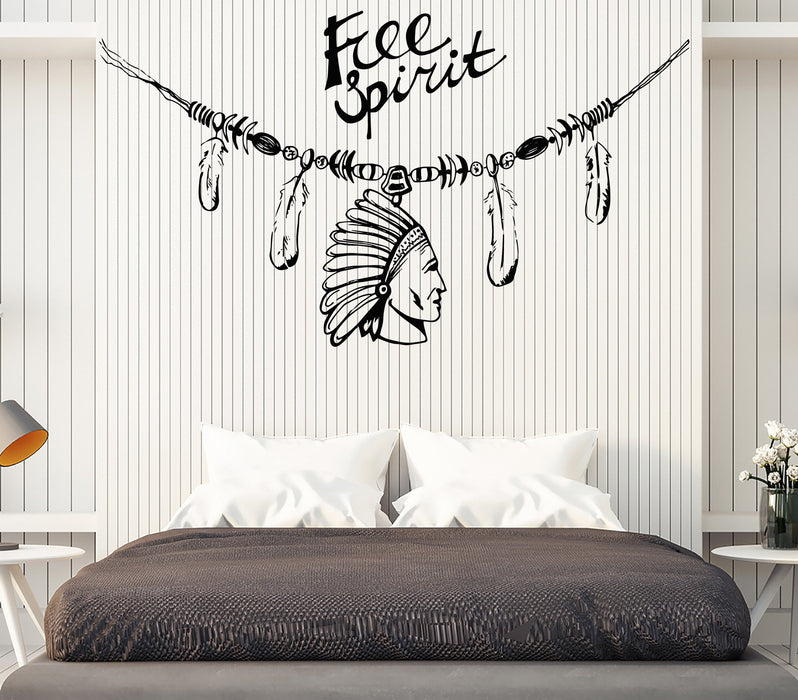 Wall Vinyl Decal Decorating Indians Feather Head Free Spirit Home Decor Unique Gift z4632