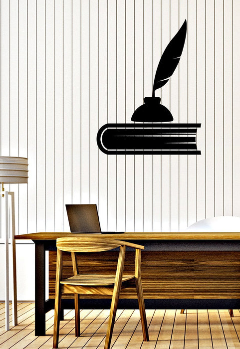 Sticker mural en vinyle pour salle de lecture, livre et stylo, décoration intérieure de librairie, cadeau unique z4652