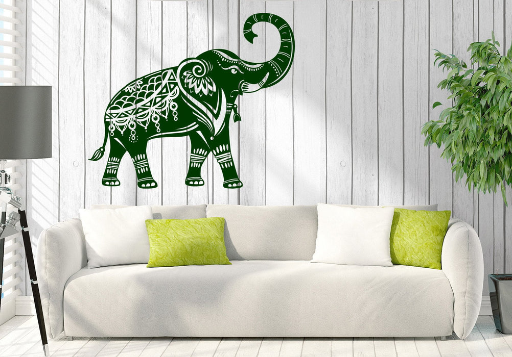 Wall Vinyl Decal Elephant Indian Raised Trunk Symbol of Wealth Home Decor Unique Gift z4674