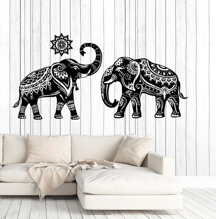 Wall Vinyl Decal Couple Indian Elephant Pattern Skin Home Interior Decor Unique Gift (z4679)