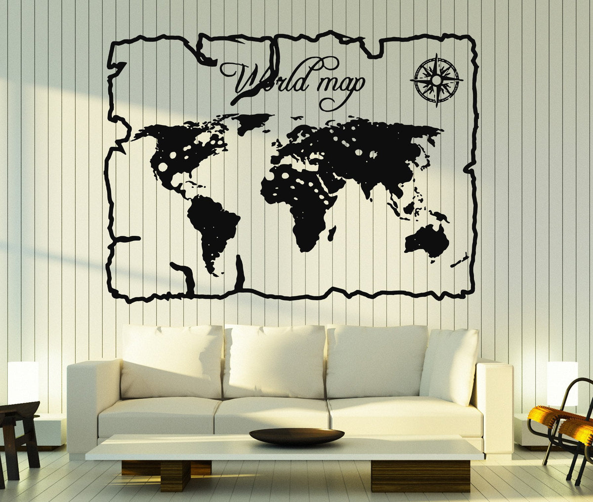 Wall Stickers Vinyl Decal Vintage World Map Compass Home Decor Unique ...